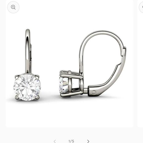 Moissanite round solitaire leverback earrings - Picture 3 of 5